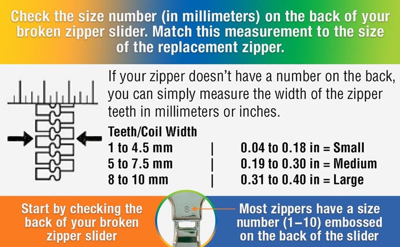 فيكسنزيب FixnZip (نيكل متوسط) - انظر دليل المقاسات - طقم إصلاح السحاب العالمي للسترات وحقائب الأمتعة - طقم إصلاح استبدال سحاب حقيبة الظهر - إصلاح فوري للسحاب - Image 2